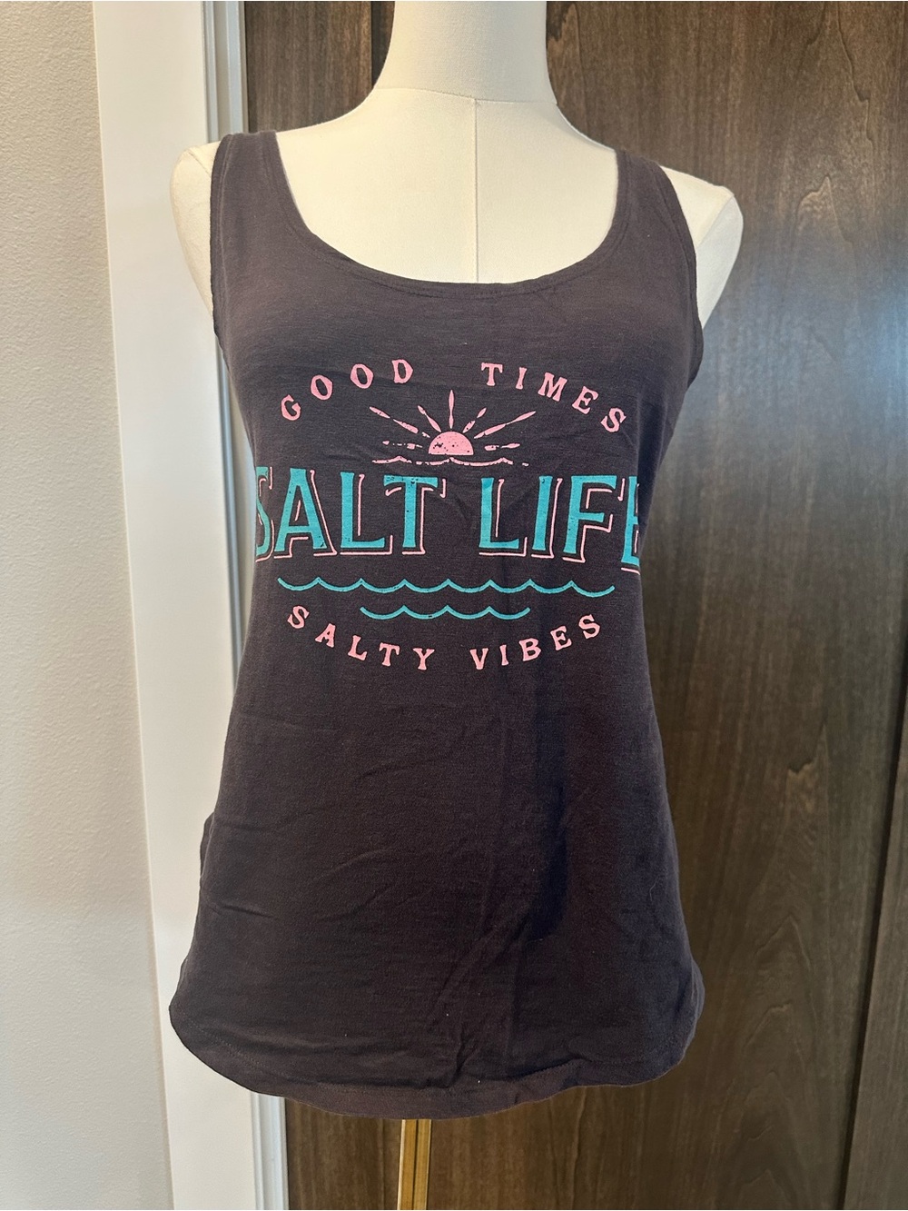 Lrg Black Tank Top with Pink Sun & Teal Salt Life Graphic